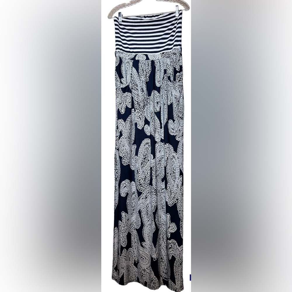 Silvergate strapless navy striped maxi size Med
